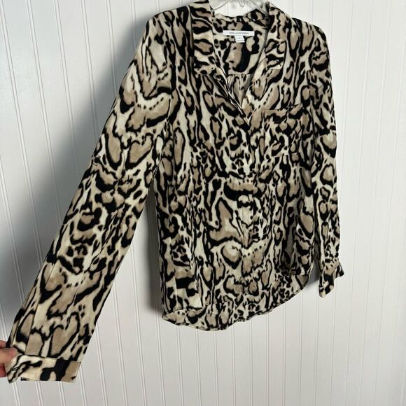 Diane Von Furstenburg Blouse Silk 8 Leopard Long Sleeve Career Casual - Picture 6 of 8